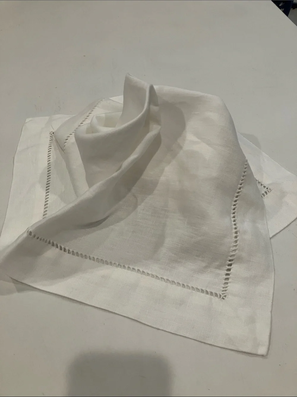 Pottery Barn | White Linen Hemstitch Dinner Napkin Set of 6